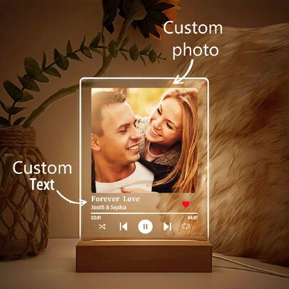 Customized Photo Acrylic LED Night Light With Printed Photo, Customized Song Name, Suitable For Friend, Family, Anniversary, Gift, Home Decor, Various Anniversary Gifts 1pc Multi-Functional, Ornamental,Reusable Exquisite,Stylish,High-Quality,Colorful,Modern Custom,Personalized,Unique Ideal Gifts, Valentine Day, Valentine Day Decor Birthday Graduation,Slow Summer Living,Warm Ambience,Fall Decor,Office Decor,Elegant Living ,Urban Gala ,Fashion Decor