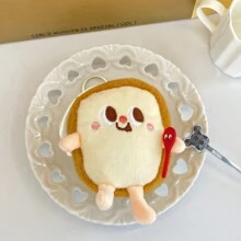 1 pieza Llavero de peluche con diseño de dibujos animados, llavero de poliéster casual y adorable con motivos de comida y bebida como hot dog, pata de pollo, hamburguesa, papas fritas, expresiones de comida, accesorio colgante para mochila, escuela, oficina, amigos, cumpleaños, vacaciones, de vuelta a la escuela, accesorio para coche, dije para bolsa, mochila