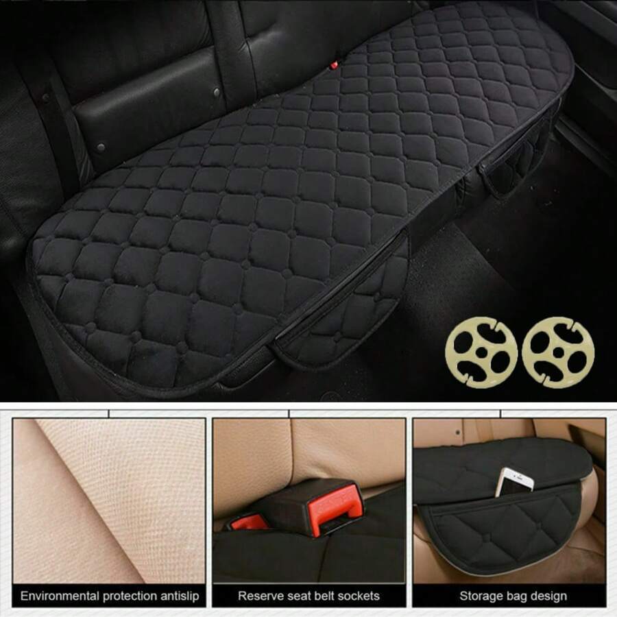 Black Universal Rear Car Seat Cover Plush Protector Non-Slip Mat Chair Cushion UK