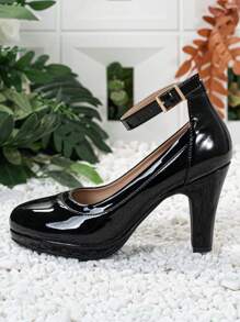 Women's Strap Chunky Heel Platform Low Vamp Pumps For Commuting And Parties, Elegant Style - Black - View 6