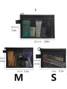 1pc Large Capacity Mesh Cosmetic Bag, Portable Breathable Toiletry Bag, Travel Makeup Bag, Cosmetic Organizer Bag, Daily Necessities Organizer, Makeup Bag, Skincare Bag, Toiletry Bag, Travel Essential, Cruise Essential, Dorm Essential, Bridesmaid Gift, Mother's Gift, Birthday Gift, Gift For Friends And Teachers, Home Decor - Black - View 10