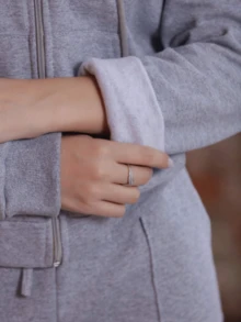 Women's Long Sleeve Zipper Sweatshirt Coat For Fall-Winter - 淺灰色 - 查看 3