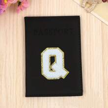 Chic Personalized Passport Holder For Women & Teens - Initial PU Leather Wallet With 26 Letter Patches, Stylish Travel Card Case, Perfect Unique Gift For Her, Enhance Your Jetset Style Travel Essentials School Back To School School Supplies Holiday Holiday Essentials Vacation Accessories Passport Cover - Black - View 14