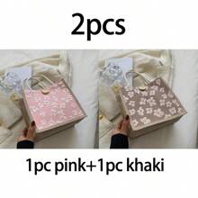 1/2/3件粗麻布手提袋，婚礼专用可重复使用包，日常使用，迷你手提袋，拉链帆布包，便携式双手柄手提袋，午餐礼品袋，沙滩包，带手柄纽扣的单肩手提包，三种颜色可供选择，情人节礼物，送给情侣的最佳礼物（纽扣款式和颜色随机发货）（由于材料原因，可能会出现断线。如果您介意，请谨慎下单） - 彩色 - 查看 20