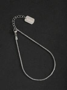1pc Beach Style Women's Shiny Silver & Gold Stainless Steel Name Pendant Anklet - Silver - View 37