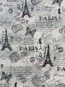 1 件 19.69 英寸 X 119.69 英寸印花亚麻布，适用于绗缝、DIY 缝纫、沙发、窗帘、包、靠垫、家具罩 - 鐵塔 - 查看 1