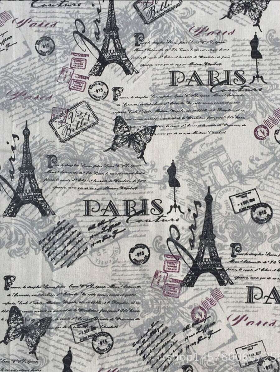 1 件 19.69 英寸 X 119.69 英寸印花亚麻布，适用于绗缝、DIY 缝纫、沙发、窗帘、包、靠垫、家具罩 - 鐵塔 - 查看 1