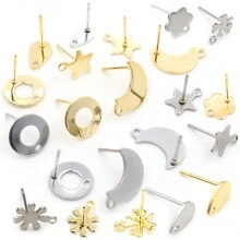 10pcs Stainless Steel Geometric Star Moon Earring Stud Earring Posts Connector For DIY Earring Jewelry Making Supplies - Earring Studs - View 1
