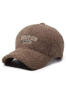 1 Simple Letter Embroidery Craft Lamb Wool Material HatThick And Warm Baseball Caps For Couples In Autumn And Winter - A - View 12