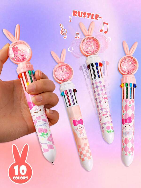 1pc/2pcs/3pcs/4pcs Children's Cartoon Rabbit 10 Color Ballpoint Pen, Student Pressure Pen, Creative Multi-Color Signature Pen, Exam Office, Drawing, Student Stationery, School Supplies, Birthday, Holiday, Party Gifts, Boys And Girls,Birthday Gifts For Kids,Easter Goodies,Easter Gifts Kids,Back To School