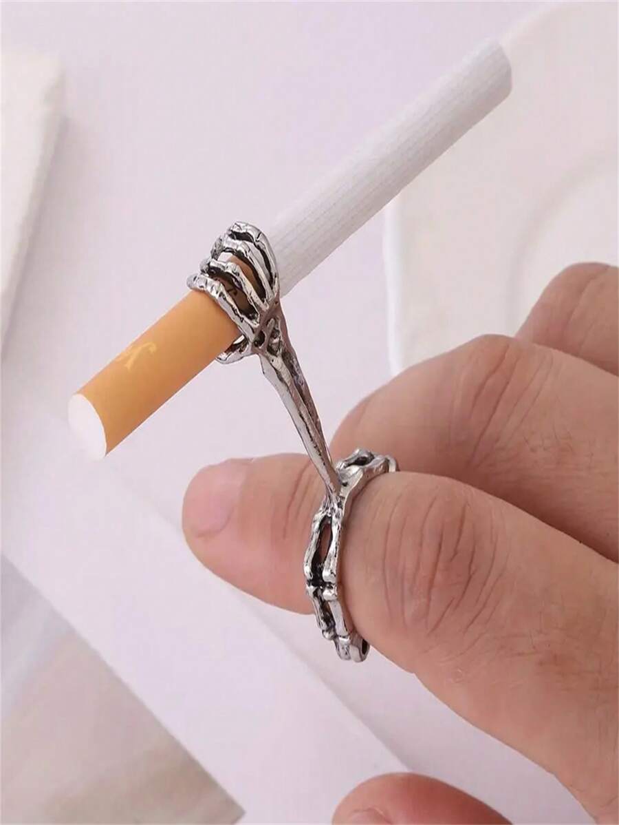 1pc Hand Bone Smoking Finger Ring, Cigarette Holder Skull Pattern Ring, Cover, Hair Accessories, Cigarette Storage, Cigarette Holder Case