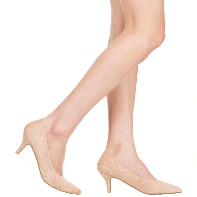 Women's Pointed Toe Stiletto Heels Thin Heel Pump Pointed Toe Low Heel Pumps Summer Shoes - 裸色麂皮 - 查看 5