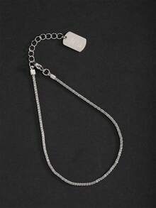 1pc Beach Style Women's Shiny Silver & Gold Stainless Steel Name Pendant Anklet - Silver - View 38
