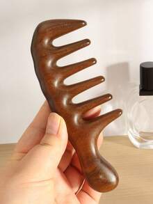 1 件宽齿木梳，女士头发按摩造型刷 - 棕色 - 查看 6