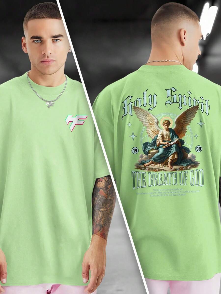 HOLY SPIRIT 100% Cotton Printed T-Shirt Front And Back GPJ1 - Màu xanh Bạc hà - Xem 1