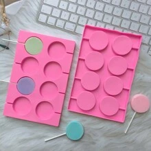 1pc 8-Cavity Circular Galaxy Lollipop Silicone Mold DIY Candy, Cookie, Chocolate Lollipop And Cake Decoration Mold - Pink - View 3