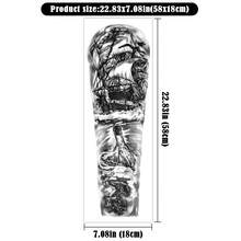 1pc Waterproof Temporary Tattoo Sticker, Pirate Ship Design, Full Arm Tattoo Sleeve For Men - Black and White - View 3