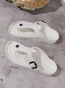 Women's High Elastic EVA Breathable Open Toe Strap Flat Slide Sandals, Beach Slippers, Plus Size - White - View 5