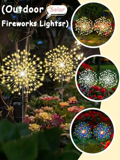 1 st soldrivna fyrverkeriljus - 60/150/240/360LED, 8 lägen, vattentät, solenergi fyrverkeriljus utomhus, tomtebloss för trädgårdsvägen Blombäddsdekor Färgglad, energieffektiv, enkel installation