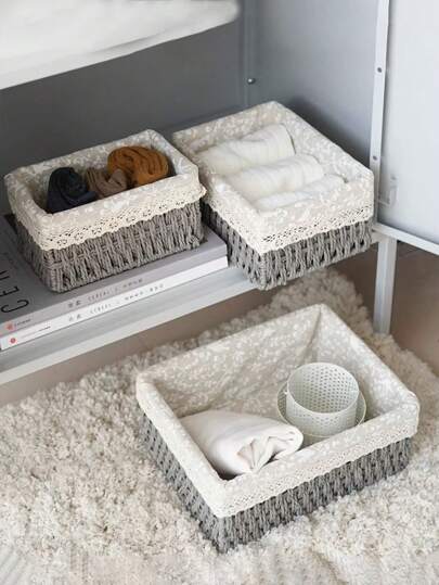 3 قطع (صغير + متوسط + كبير) سلة تخزين مكتبية مغطاة وغير مغطاة بنمطين، 1 قطعة سلة تخزين مكتبية محاكة للطراز البوهيمي، مناسبة لحفظ المفاتيح والأغراض الصغيرة، مجموعة سلال تخزين طاولة القهوة، يمكن استخدامها لحفظ مستحضرات التجميل والمفاتيح والوجبات الخفيفة، للاستخدام في غرفة المعيشة والمدخل والمنزل، سلة تخزين مزخرفة، هدية ديكور عيد، رف تخزين قابل لإعادة الاستخدام، مناسب لحفظ القرطاسية والملابس والألعاب ومستحضرات التجميل، سلة منظم مكتبي، سلة هدايا مثالية