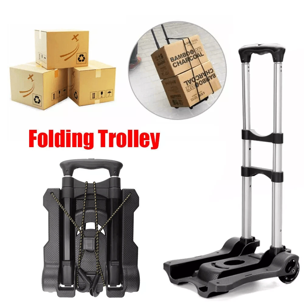 Foldable,Lightweight Portable Luggage Cart With Handle, Trolley, Shopping Cart, Hand Truck For Cargo, Grocery, Shopping - Black - View 1