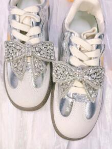 2pcs Shoe Accessories Metal Bow Buckle With Crystal Rhinestone Decor, Suitable For Boots, Sneakers, Bags And Clothing, Multi-Use DIY Decorations (Shoes Not Included)