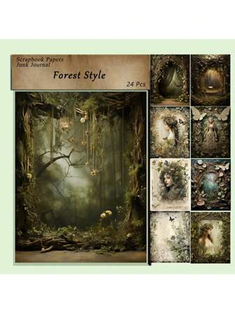 24 hojas de papeles decorativos con tema de estilo Mori para scrapbooking, escritura de cartas, bullet journal, creación de tarjetas, manualidades DIY, de vuelta a la escuela