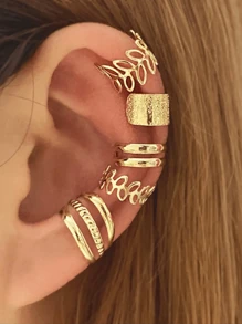 Set de 5 pinzas de oreja en forma de C estilo minimalista, pendientes sin agujeros perforados para niñas/mujeres - Dorado - Ver 10
