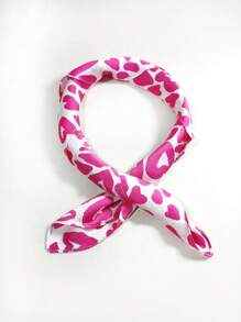 1pc Women Bandana Polyester Hot Girl Heart Printed Scarf, Multi-Use Headscarf, Suitable For All Seasons - Pink - View 3