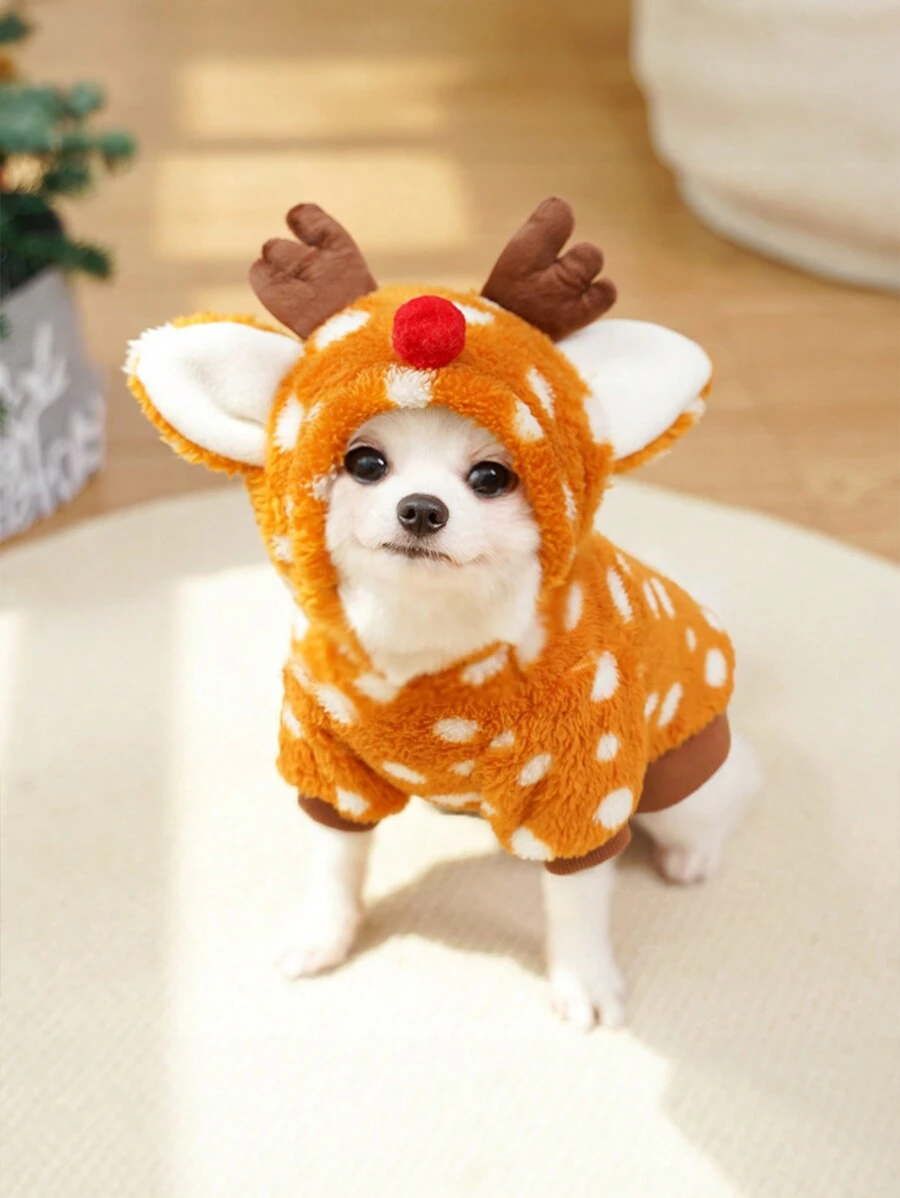 宠物狗猫驯鹿服装，带保暖内衬，适合中型犬，秋冬万圣节服装