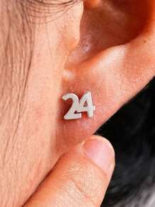 Customized Numeric Earrings, Year Earrings, Unisex Stainless Steel Jewelry, Date Stud Earrings, Ball Stud Earrings, Personalized Gift, Earrings - Silver - View 9