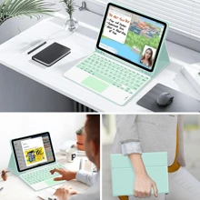 Etui z klawiaturą i uchwytem na długopis, odłączana i ładowalna klawiatura z panelem dotykowym (280 mAh) kompatybilna z Samsung Galaxy Tab / IPad / Redmi Pad Se, magnetyczna klawiatura Bluetooth (miętowa zieleń)