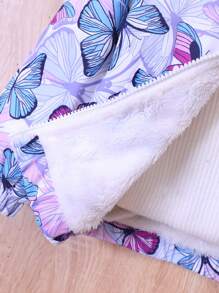 年轻女孩加厚毛绒蝴蝶图案连帽拉链夹克，秋冬