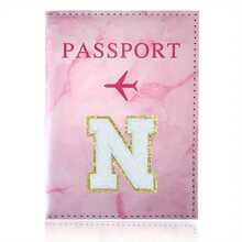 Chic Personalized Passport Holder For Women & Teens - Initial PU Leather Wallet With 26 Letter Patches, Stylish Travel Card Case, Perfect Unique Gift For Her, Enhance Your Jetset Style Travel Essentials School Back To School School Supplies Holiday Holiday Essentials Vacation Accessories Passport Cover - Dusty Pink - View 13