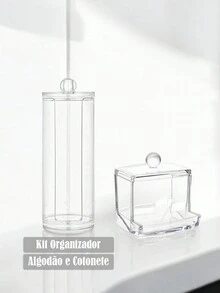 Cotton Swab Holder Cotton Elastics Makeup Hygiene Organizer Dressing Table Bathroom Acrylic W/Lid - BỘ ACRYLIC - Xem 1