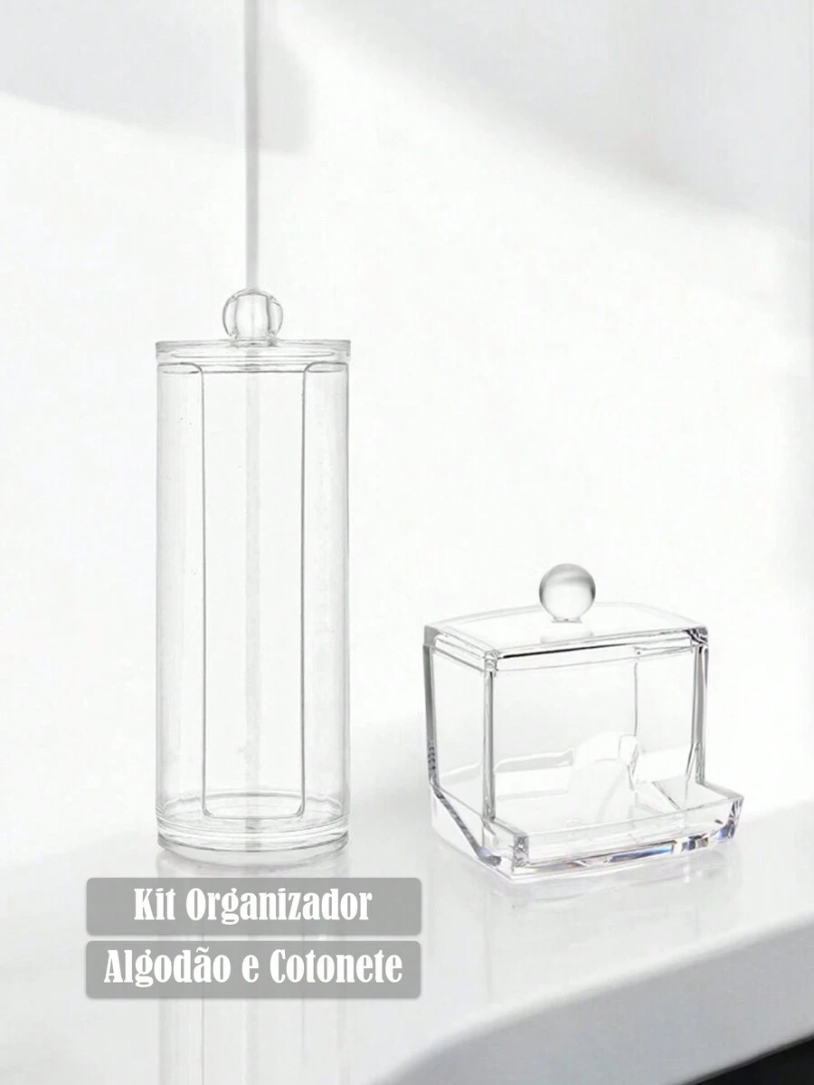 Cotton Swab Holder Cotton Elastics Makeup Hygiene Organizer Dressing Table Bathroom Acrylic W/Lid - BỘ ACRYLIC - Xem 1