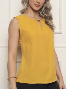 ALETHEIA - LIGHT AND COMFORTABLE TANK TOP IN VISCOSE FABRIC WITH DELICATE TUBE ON THE NECKLINE - WOMEN'S TOPS SHEIN TOPS - 芥末黃 - 查看 3