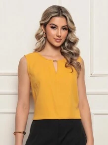 ALETHEIA - LIGHT AND COMFORTABLE TANK TOP IN VISCOSE FABRIC WITH DELICATE TUBE ON THE NECKLINE - WOMEN'S TOPS SHEIN TOPS - 芥末黃 - 查看 4