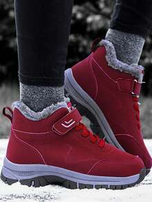 Giày bốt đi tuyết dày ấm áp chống thấm nước mùa đông, cỡ lớn cho cả nam và nữ - Màu Đỏ Sâu - Xem 3
