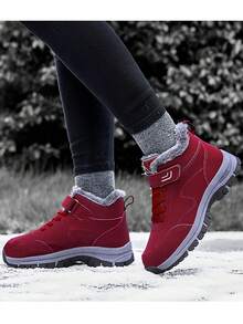 Giày bốt đi tuyết dày ấm áp chống thấm nước mùa đông, cỡ lớn cho cả nam và nữ - Màu Đỏ Sâu - Xem 6