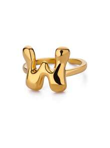 1PC Fashion 26 English Initial Chunky Rings For Women Men Opening 18K Gold Plated Smooth Stainless Steel Letter Ring European And American Style Finger Jewelry Accessories