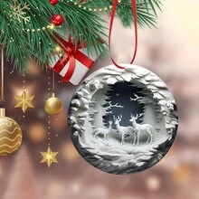 1 Pc Acrylic Flat Pendant, Bird, Reindeer Design With Ribbon , Christmas Tree Ornament Listing,Christmas