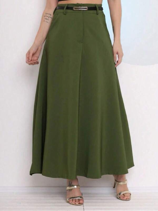 Saia Longa Rodada Feminina Alfaiataria Moda Evangélica Casual Básica Inverno Cintura Alta Elegante