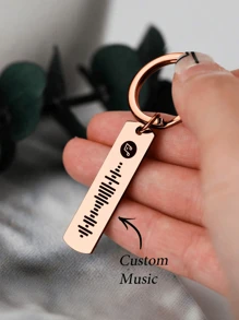 1pc Custom Music Code Keychain, Personalised Engraved Text Keychain, Stainless Steel, Birthday Gift, Anniversary Gift, Valentine's Day Gift, Father's Day Gift, Mother's Day Gift, Graduation Gift, Christmas Gift - Double Sided Scan music - View 2