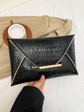 Crocodile Pattern, Marble Pattern, Minimalist, Fashionable, Casual PU, Solid Color Clutch Envelope Bag, Elegant Clutch Bag For Women, Fashionable Clutch Bags For Woman