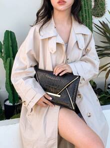 鳄鱼纹、大理石纹、简约、时尚、休闲 PU、纯色手拿包信封包、优雅女士手拿包 - 黑色 - 查看 6