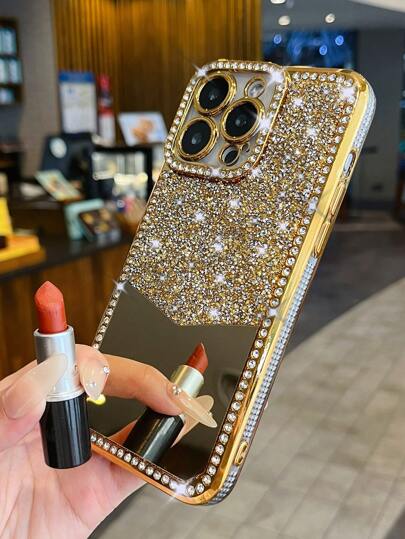 1pc Rhinestone Electroplating Laser Cut Hollow Out TPU Phone Case Compatible With IPhone 7/8/SE2/7p/8p/X/XS/XR/XS Max/11/11 Pro/11 Pro Max/12/12 Pro/12 Pro Max/13/13 Pro/13 Pro Max/14/14 Pro/14 Plus/14 Pro Max/15/15 Pro/15 Plus/15 Pro Max, Protective Cover Waterproof Shockproof Anti-Fall Scratch Resistant