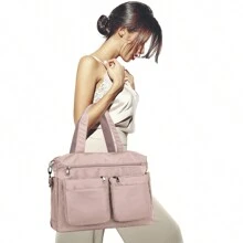 Women's Large Shoulder Bag Fashion Tote Work Travel Sport - 藕粉色 - 查看 3