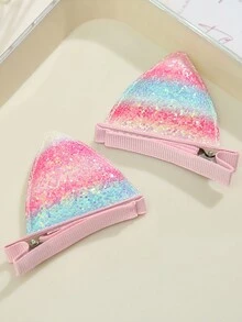 2 件万圣节彩色猫耳布艺发夹，亮片立体蝴蝶结鳄鱼发夹，适合女孩公主节日聚会和派对 - 小貓耳髮夾 - 查看 14