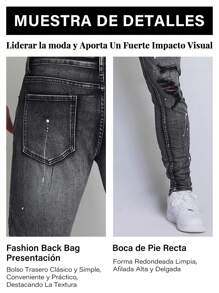 Logeqi® Men Men's Gothic Street Art Ripped Jeans With Patches - Black - View 3